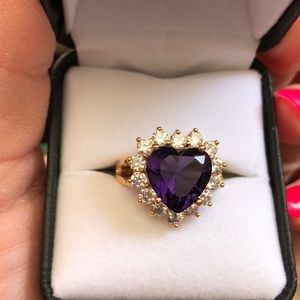 New 6.5 Purple Crystal Heart Ring Women